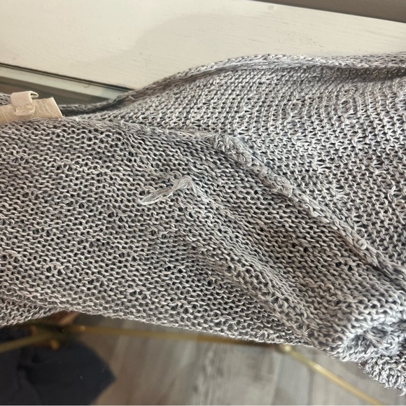 Eileen Fisher Women's Size Medium Grey 100% Organic Linen Loose Knit Cardigan - Picture 12 of 12
